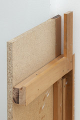 Javier Carro Temboury, <em>Café Transversal III</em>, 2024, Ceramic cups and dishes, coffee leftovers, cast in concrete then sliced; Wooden table, sliced – Thumbnail preview