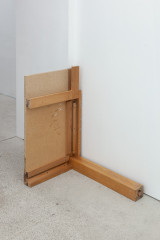 Javier Carro Temboury, Café Transversal III, 2024, Ceramic cups and dishes, coffee leftovers, cast in concrete then sliced; Wooden table, sliced – Thumbnail preview