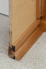Javier Carro Temboury, <em>Café Transversal III</em>, 2024, Ceramic cups and dishes, coffee leftovers, cast in concrete then sliced; Wooden table, sliced – Thumbnail preview