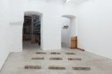 Javier Carro Temboury, <em>Café Transversal III</em>, 2024, Ceramic cups and dishes, coffee leftovers, cast in concrete then sliced; Wooden table, sliced – Thumbnail preview