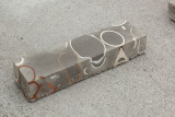 Javier Carro Temboury, <em>Café Transversal III</em>, 2024, Ceramic cups and dishes, coffee leftovers, cast in concrete then sliced; Wooden table, sliced – Thumbnail preview