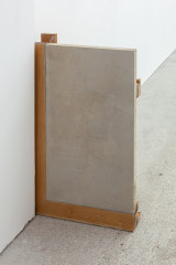 Javier Carro Temboury, <em>Café Transversal III</em>, 2024, Ceramic cups and dishes, coffee leftovers, cast in concrete then sliced; Wooden table, sliced – Thumbnail preview