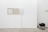 Laurids Oder, <em>Minus 2015 (Reprise)</em>, 2026, (1) Oil, glue, rabbit-skin glue, PU film, neutral cable, wood, 50 × 50 cm; (2) Ink and feathers on canvas, 50 × 50 cm; (3) Ice and ink on copper, 40 × 50 cm; (4) Cooling unit, cooling tubes, gauze, plexiglass, cardboard boxes, Dimensions variable – Thumbnail preview