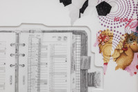 Lisa Sifkovits, <em>New York Minute (2004)</em>, 2025, Pencil on paper, paper, cardboard, napkin, 35 × 47 cm – Thumbnail preview